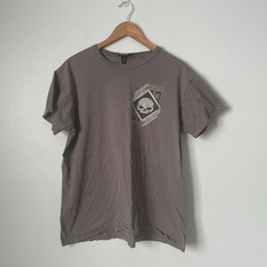 Harvley Davidson Cotton T Shirt Gray Skull Logo Muskegon, MI Hot Rod Men's Large